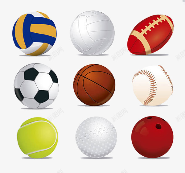 九个常见球类卡通画图标png_新图网 https://ixintu.com 卡通 图标 球类 装饰 足球