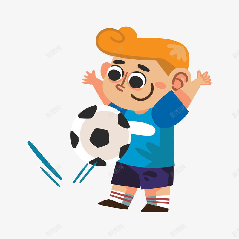 拍打足球的卡通男孩png免抠素材_新图网 https://ixintu.com 人物 卡通 小男孩 手绘图 拍打 玩耍 足球