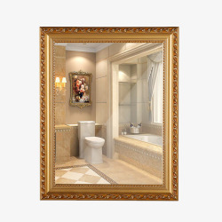 卫生间镜子置物镜金色简约方形浴镜高清图片
