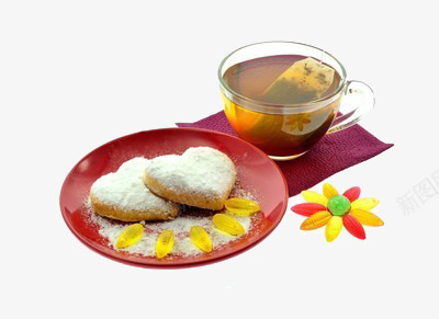 茶和心形饼干png免抠素材_新图网 https://ixintu.com 下午茶 点心 甜点 零食