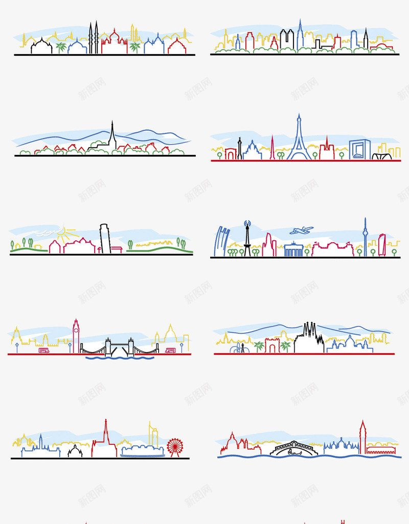 手绘城市png免抠素材_新图网 https://ixintu.com 卡通 城市 手绘 线描