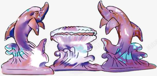 紫色手绘喷泉海豚png免抠素材_新图网 https://ixintu.com 喷泉 海豚 紫色