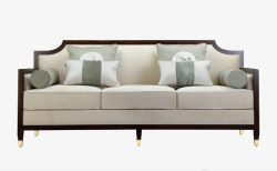 实木线条英式风格多人沙发素材