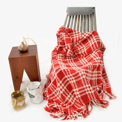 毛巾被红白格休闲盖毯针织休闲沙发毯高清图片