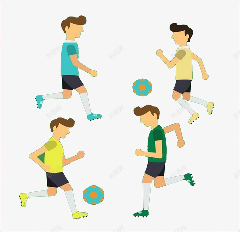 4个男孩踢足球png免抠素材_新图网 https://ixintu.com 球员 足球 踢足球 运动