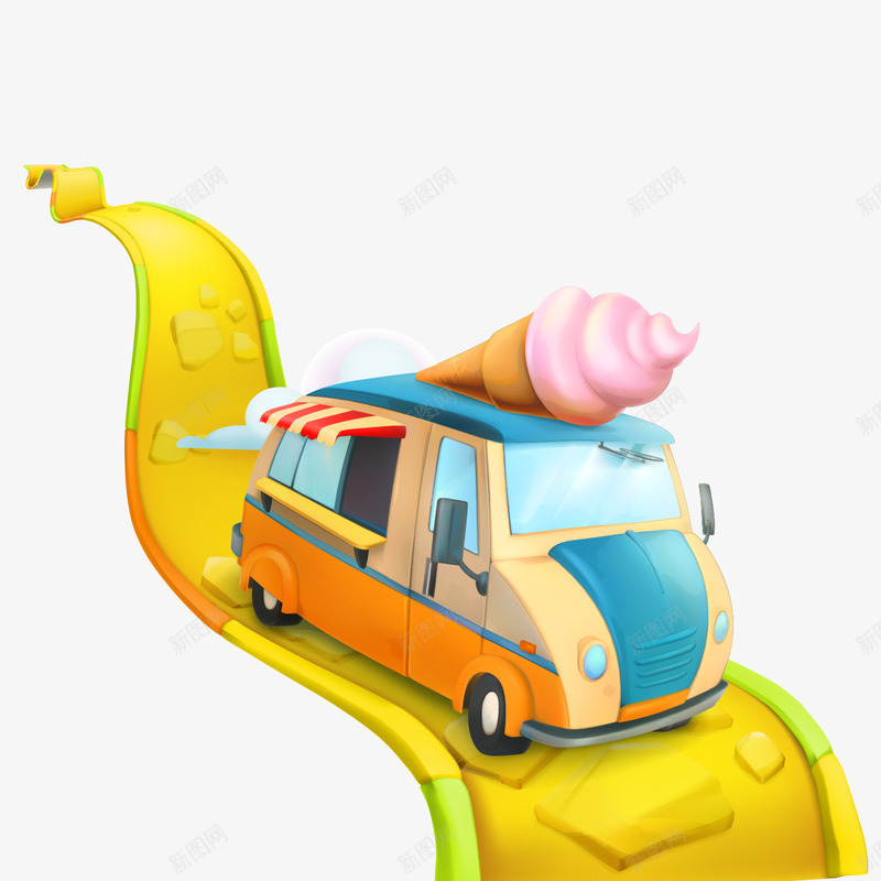 卡通3D甜点车png免抠素材_新图网 https://ixintu.com 3D 促销 冰淇淋 卡通 售卖 彩色 手绘 甜点 立体