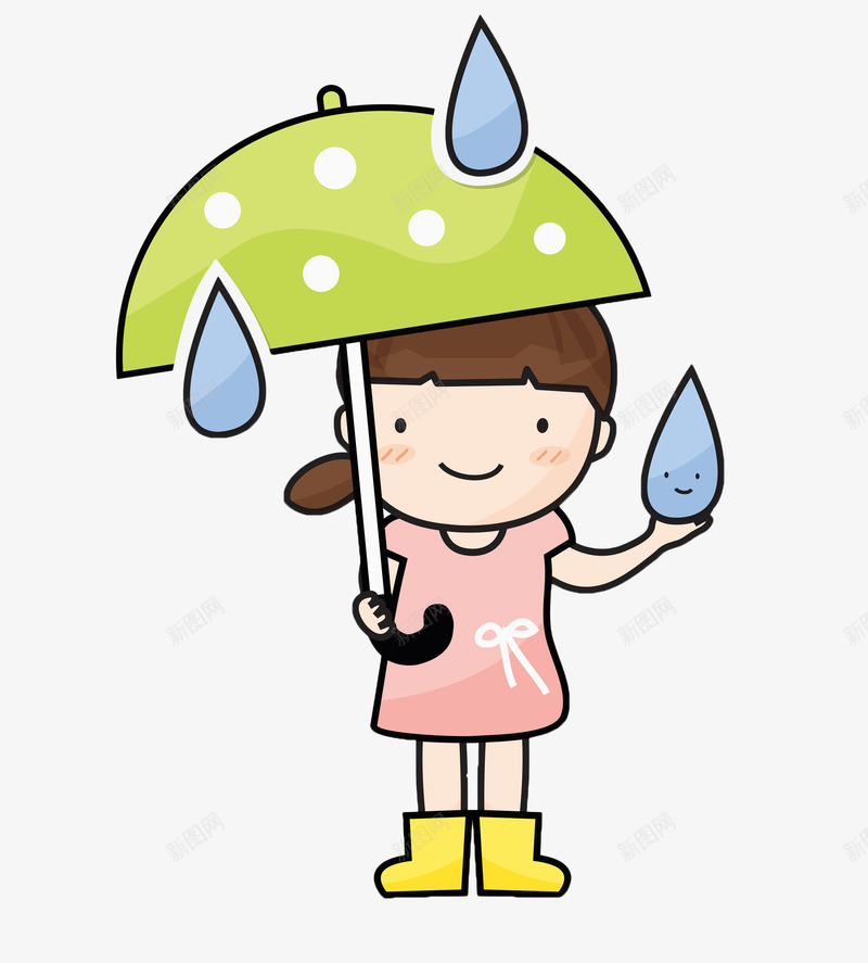 手绘卡通下雨天png免抠素材_新图网 https://ixintu.com 下雨 下雨天 卡通小女孩 卡通雨点 彩色 手绘 雨伞 雨水 雨滴