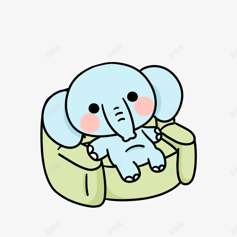 坐在沙发上的大象png免抠素材_新图网 https://ixintu.com 卡通 大象 手绘 沙发