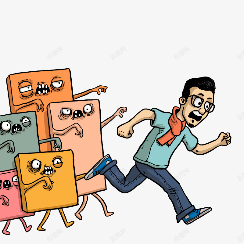 怪物来了矢量图ai免抠素材_新图网 https://ixintu.com 怪物 方形 男人 追赶 矢量图