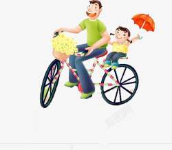 骑着自行车的爸爸和女儿素材
