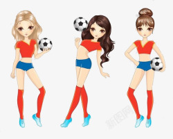 三个足球卡通足球美女高清图片