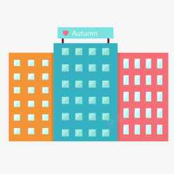红黄蓝色秋季建筑模型矢量图素材