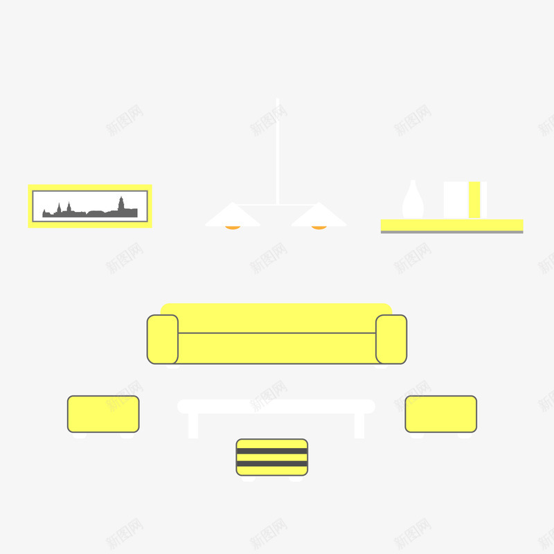 客厅场景png免抠素材_新图网 https://ixintu.com 客厅场景 沙发 背景墙 黄色
