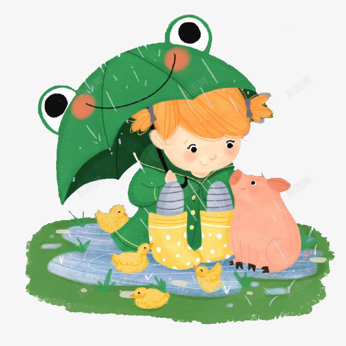 撑着雨伞的女孩png免抠素材_新图网 https://ixintu.com 下雨 遮雨 雨伞 青蛙
