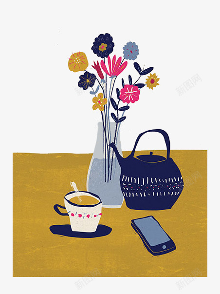 卡通餐桌花瓶png免抠素材_新图网 https://ixintu.com 摆设 花瓶 茶壶 西餐餐桌 餐桌