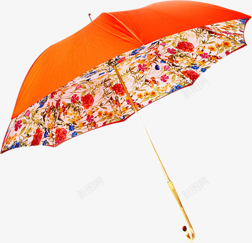 下雨季开伞png免抠素材_新图网 https://ixintu.com 橘色 花图案 雨伞 雨季