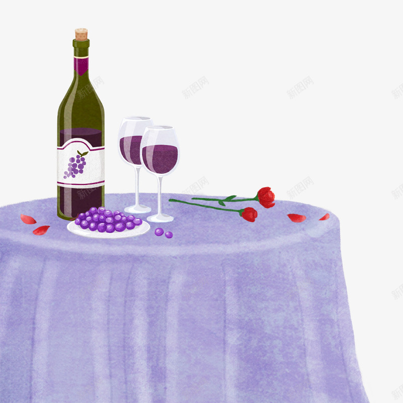 放着红酒的桌子psd免抠素材_新图网 https://ixintu.com 女性 桌子 浅紫色 红酒