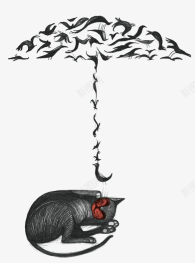 黑色猫咪png免抠素材_新图网 https://ixintu.com 卡通猫咪 可爱猫咪 宠物猫 猫咪插画 雨伞