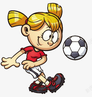 踢足球的女孩子png免抠素材_新图网 https://ixintu.com 卡通 女足 红衣服 金色马尾
