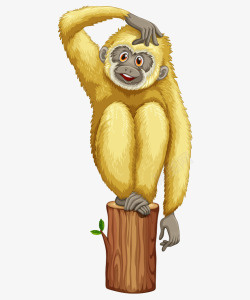 卡通手绘站木头上猴子素材