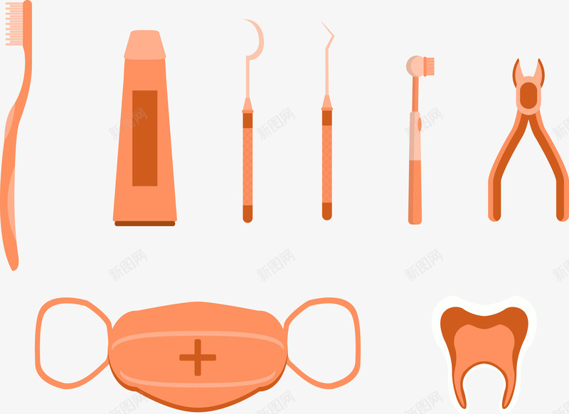 牙齿保洁工具png免抠素材_新图网 https://ixintu.com 创意 工具 形状 洁净 牙膏 钳子 集合