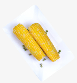 精品白色玉米两根黄色玉米棒高清图片