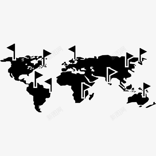 世界地图上的旗帜图标png_新图网 https://ixintu.com humanpictos 三角形 世界 国旗 地图 地图和国旗 地球 大洲