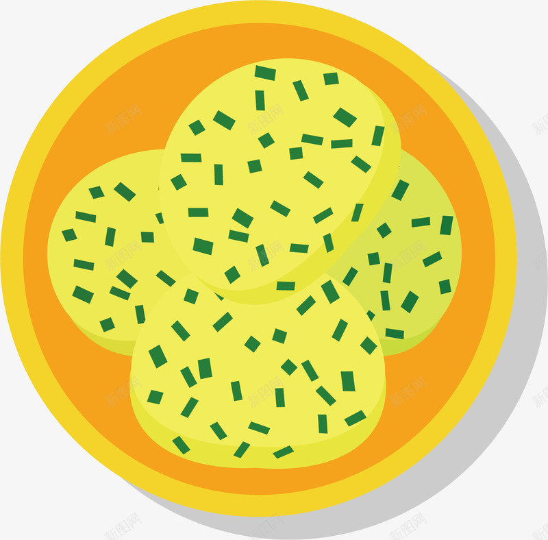 葱花饼png免抠素材_新图网 https://ixintu.com 干粮 手绘 油饼 糕点 葱花饼 食物 黄色碟子