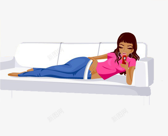 卡通躺在沙发上看手机的美女png免抠素材_新图网 https://ixintu.com 卡通 可爱 手机 手绘 沙发 白色 美女 舒适 躺在沙发上
