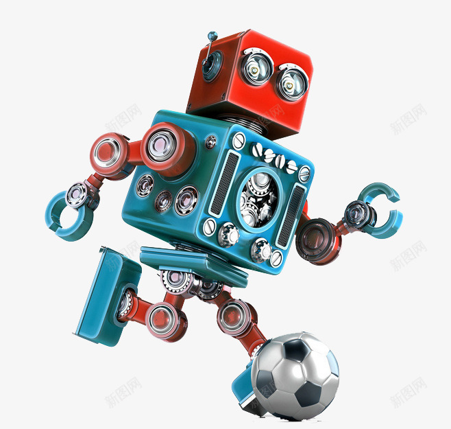 机器人踢球png免抠素材_新图网 https://ixintu.com 机器人踢球 足球 运动