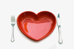牛排刀红色心形餐具高清图片