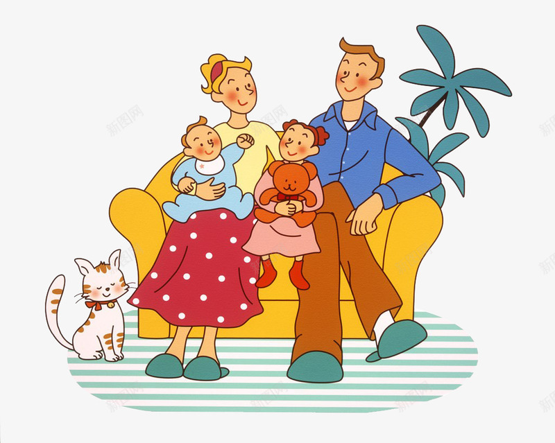 全家坐在沙发上png免抠素材_新图网 https://ixintu.com 全家 卡通 坐在 沙发
