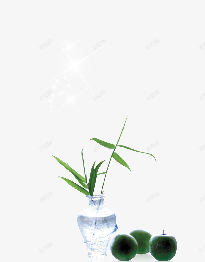 透明花瓶中的竹叶png免抠素材_新图网 https://ixintu.com 商业元素 地产元素 星星 水果 透明花瓶中的竹叶