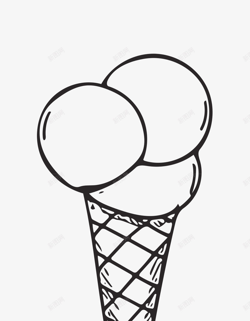 卡通手绘冰淇淋蛋卷png免抠素材_新图网 https://ixintu.com 冰淇淋 卡通 手绘 甜品 美味 蛋卷 黑色