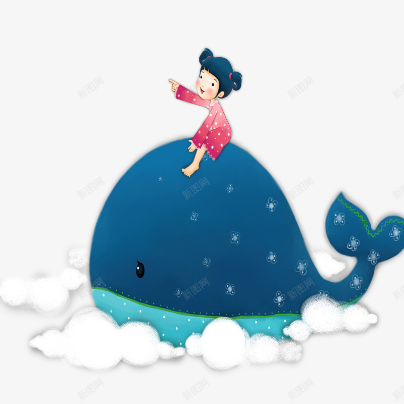 坐在海豚上的小女孩psd免抠素材_新图网 https://ixintu.com 儿童节素材 卡通素材 女孩 海豚