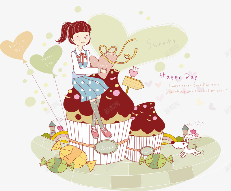 卡通甜点人物png免抠素材_新图网 https://ixintu.com 卡通女孩 卡通蛋糕 甜点海报设计素材