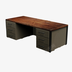 棕色方正旧桌子破旧棕色办公桌高清图片