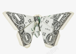 万能的金钱折成蝴蝶的美元纸币实素材