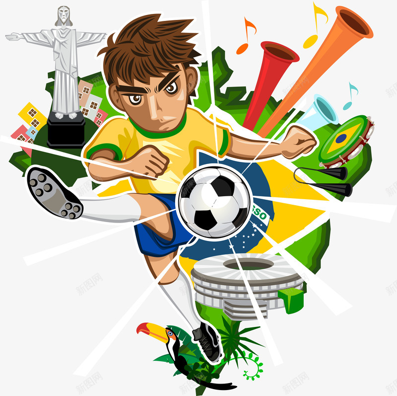 巴西里约奥运会员png免抠素材_新图网 https://ixintu.com 巴西标志 巴西背景 巴西里约 踢足球 运动员