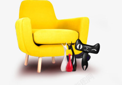 黄色沙发小人素材