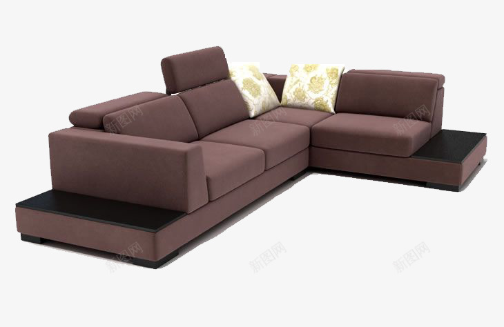 客厅巧克力色转角沙发png免抠素材_新图网 https://ixintu.com 产品实物 巧克力色 沙发 转角沙发 软式沙发