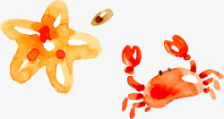 水彩海星螃蟹矢量图素材