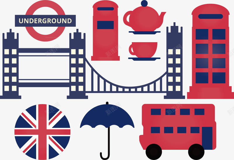 英国标志png免抠素材_新图网 https://ixintu.com 国旗 英国标志 茶壶 茶杯 雨伞