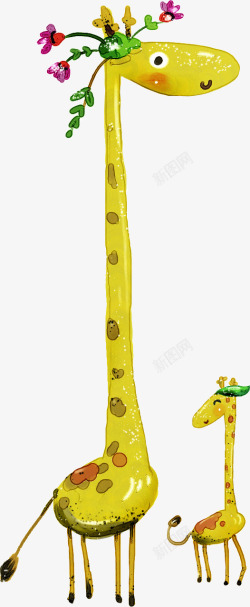 黄色卡通手绘长颈鹿造型素材