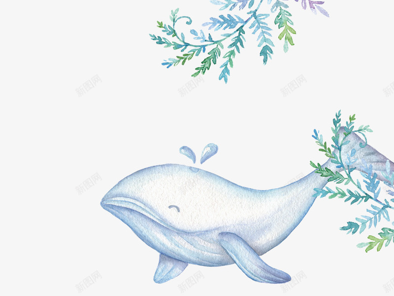 卡通手绘蓝色的海豚树叶装饰psd免抠素材_新图网 https://ixintu.com 免抠海豚 卡通 手绘 树叶装饰 海豚 蓝色的