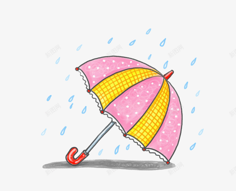 一把雨伞png免抠素材_新图网 https://ixintu.com 下雨 卡通 可爱的 粉色的 装饰 雨伞 雨滴