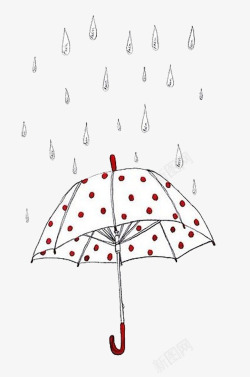 雨下的红色波点雨伞素材