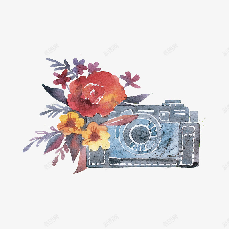 手绘数码相机矢量图ai免抠素材_新图网 https://ixintu.com 复古相机 手绘 数码相机 背景装饰 花卉植物 矢量图