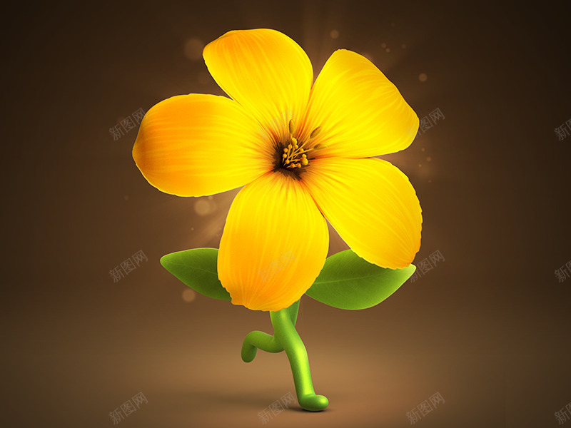 卡通人造型黄色花朵绿色叶子png免抠素材_新图网 https://ixintu.com png素材 卡通人造型 绿色叶子 黄色花朵