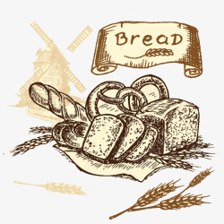 卡通面包和麦穗素材